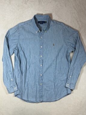 Polo Ralph Lauren XL Classic Light Chambray Button-Down Shirt Western EUC